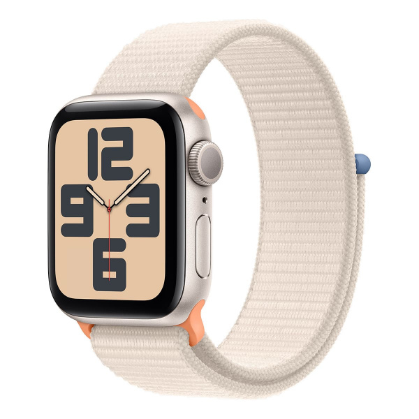 Apple Watch SE (2023), 40 мм корпус из алюминия цвета «Сияющая звезда», тканевый ремешок «Starlight»