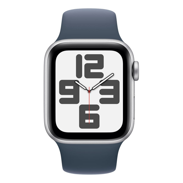 Apple Watch SE (2024), 40 мм корпус из алюминия цвета «Silver», спортивный ремешок «Storm Blue»